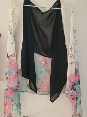 Sheer Floral Kimono Cover-Up in Black, Pink, Aqua
